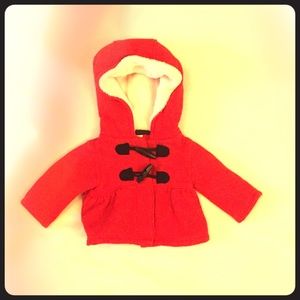 Cozy Red Newborn Coat with Black Toggle Buttons